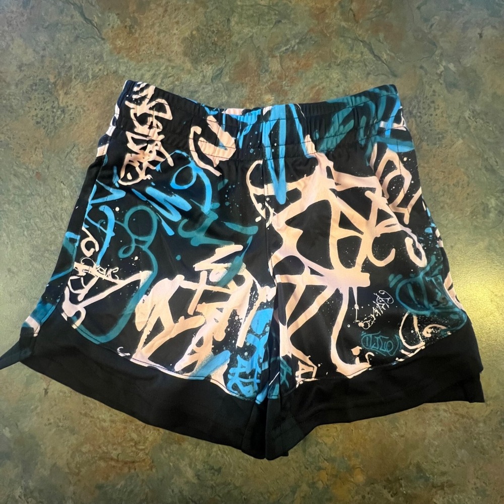 DSG Boys 2XS Multi Tagger Knit Training Shorts Graffiti Print